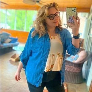 Grand & green denim button down with pocket